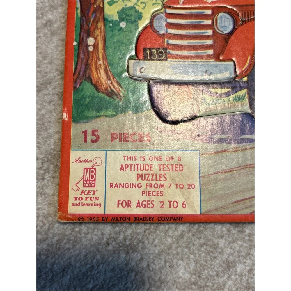 Vintage 1955 Milton Bradley Aptitude Tested Semi-Truck Frame Tray Puzzle